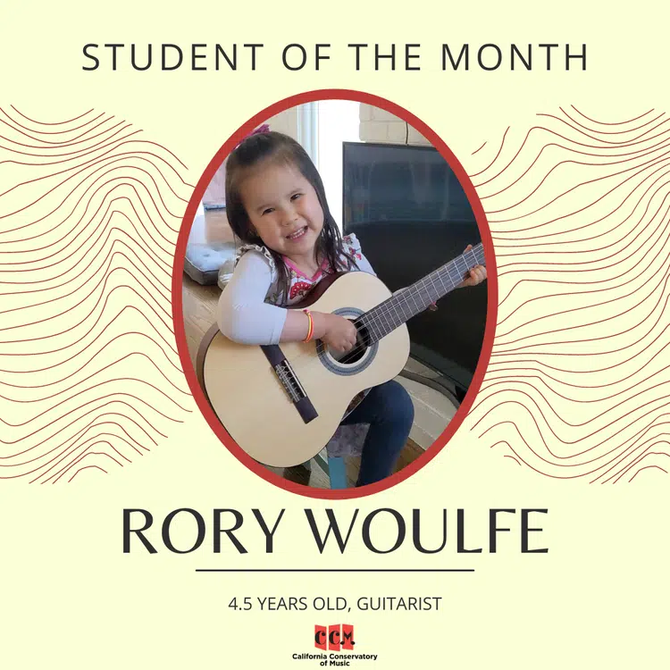 Rory Woulfe, the May 2022 Student of the Month, at The California Conservatory.
