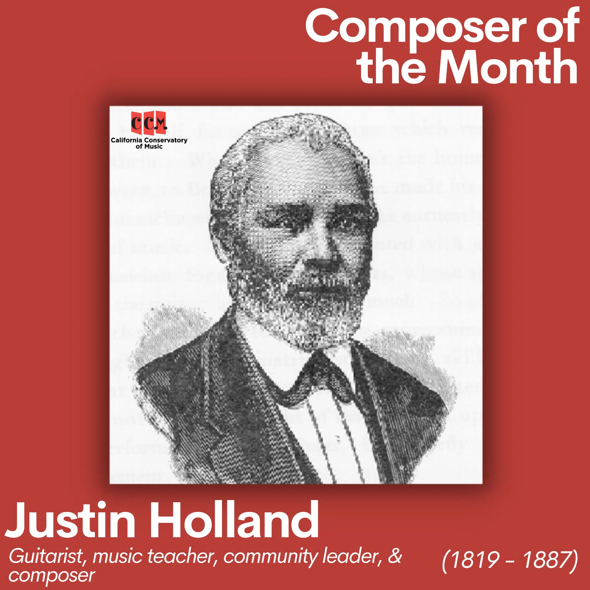 Justin Holland, the February 2023 Composer of the Month